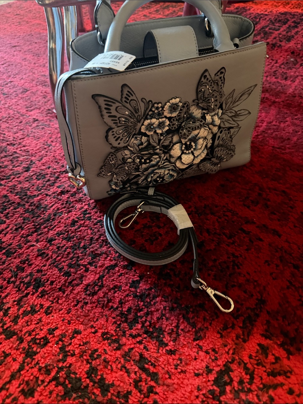 Brighton Gray Floral & Butterfly Top-Handle Satchel